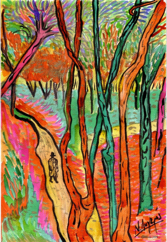 Promeneur de Vincent dans le parc-chute de feuilles