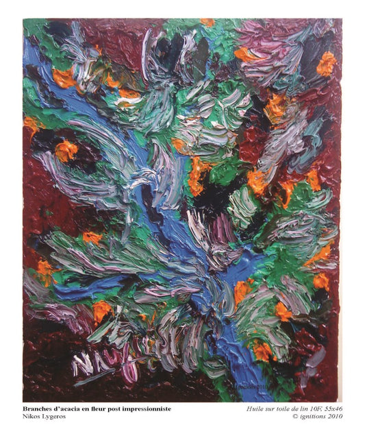 Branches d’acacia en fleur post impressionniste